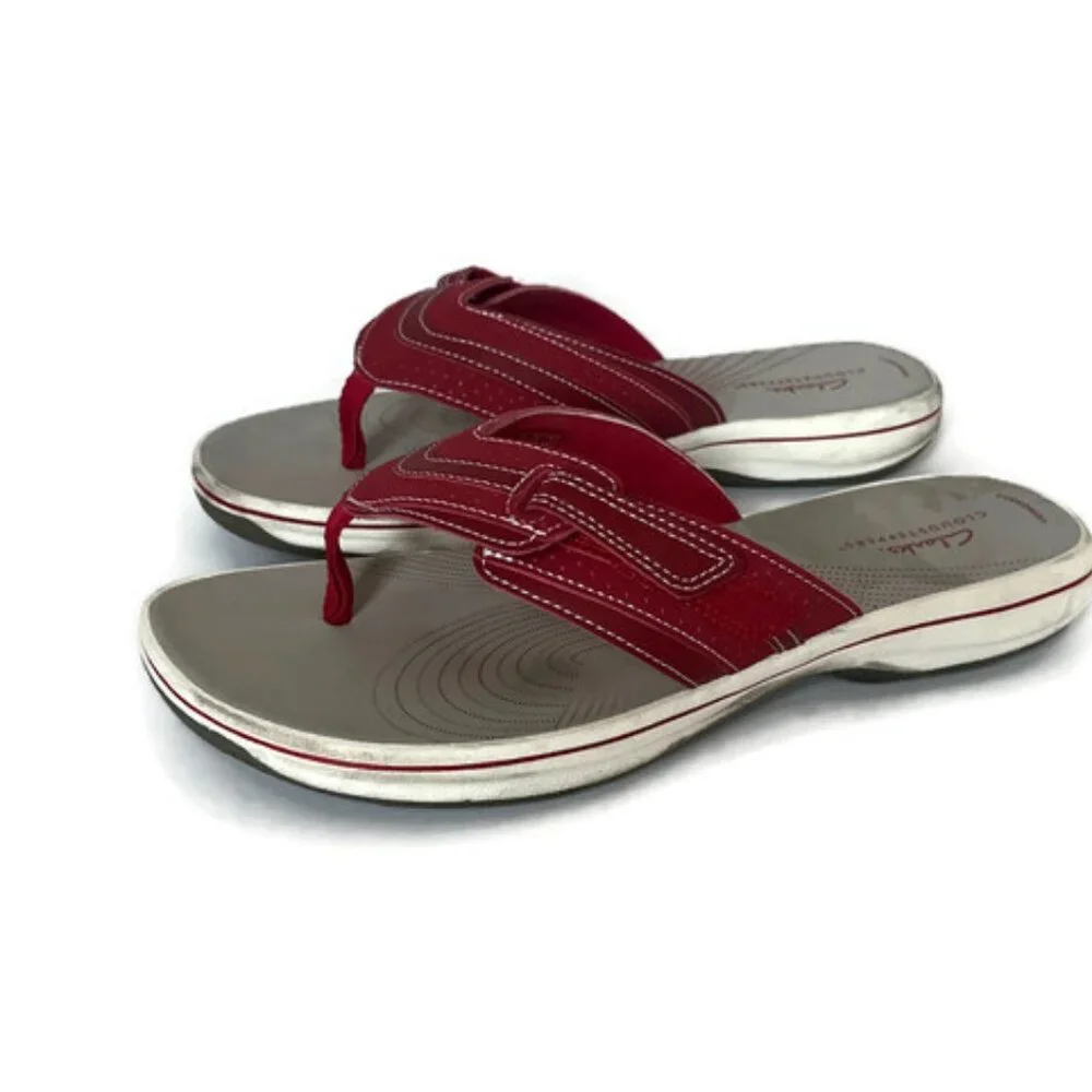 Clarks Red Cloudsteppers Women's Thong Sandals - Picture 3 of 9